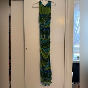 Line & Dot Abstract Green and Blue Maxi Dress